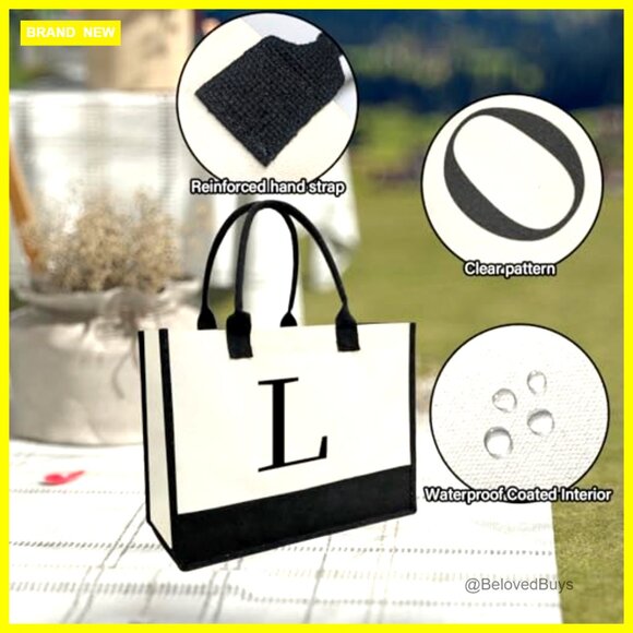 Mini Personalized Initial Tote Bag Compact Canvas Purse Custom Gift - Picture 3 of 6